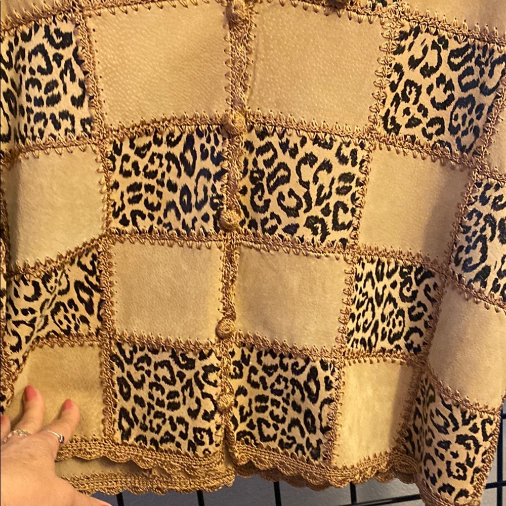 Leopard Print Patchwork Boho Leather Shacket Jack… - image 7